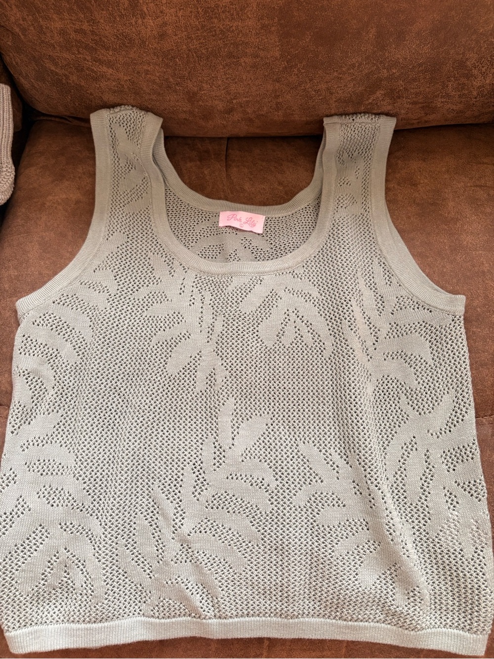 Pink Lily Sage Openwork Leaf-Pattern Tank